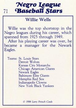 1986 Fritsch Negro League Baseball Stars #71 Willie Wells Back