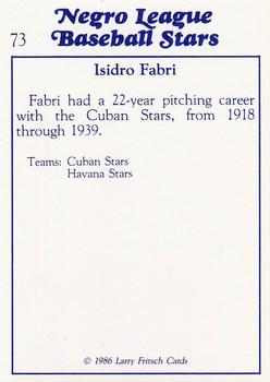 1986 Fritsch Negro League Baseball Stars #73 Isidro Fabri Back
