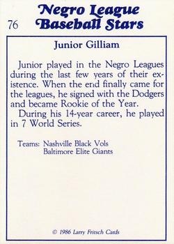 1986 Fritsch Negro League Baseball Stars #76 Jim Gilliam Back