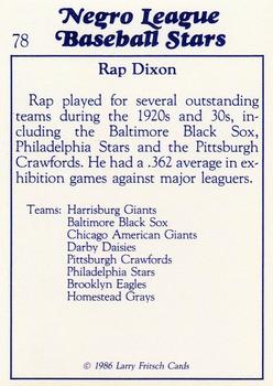 1986 Fritsch Negro League Baseball Stars #78 Rap Dixon Back