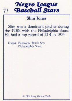 1986 Fritsch Negro League Baseball Stars #79 Slim Jones Back