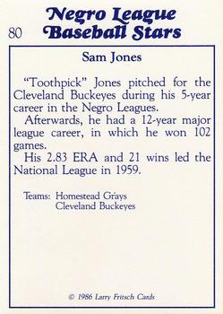 1986 Fritsch Negro League Baseball Stars #80 Sam Jones Back