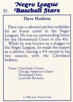 1986 Fritsch Negro League Baseball Stars #81 Dave Hoskins Back