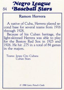 1986 Fritsch Negro League Baseball Stars #84 Ramon Herrera Back