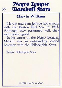 1986 Fritsch Negro League Baseball Stars #87 Marvin Williams Back