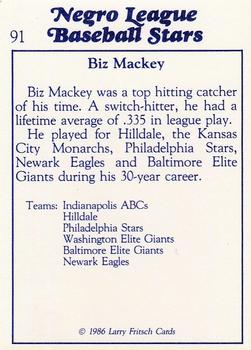1986 Fritsch Negro League Baseball Stars #91 Biz Mackey Back