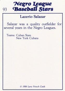 1986 Fritsch Negro League Baseball Stars #93 Lazerio Salazar Back