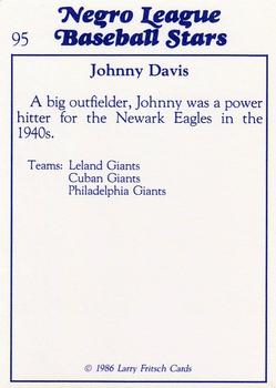 1986 Fritsch Negro League Baseball Stars #95 Johnny Davis Back