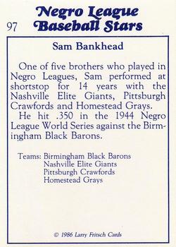 1986 Fritsch Negro League Baseball Stars #97 Sam Bankhead Back