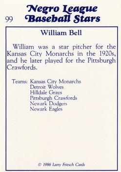 1986 Fritsch Negro League Baseball Stars #99 William Bell Back