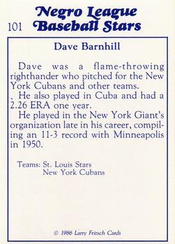 1986 Fritsch Negro League Baseball Stars #101 Dave Barnhill Back