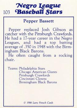 1986 Fritsch Negro League Baseball Stars #103 Pepper Bassett Back