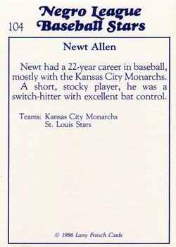 1986 Fritsch Negro League Baseball Stars #104 Newt Allen Back