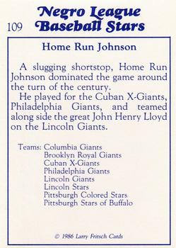 1986 Fritsch Negro League Baseball Stars #109 Home Run Johnson Back