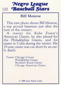 1986 Fritsch Negro League Baseball Stars #110 Bill Monroe Back