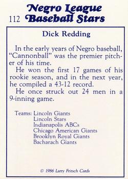 1986 Fritsch Negro League Baseball Stars #112 Dick Redding Back