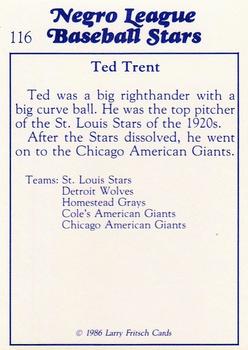 1986 Fritsch Negro League Baseball Stars #116 Ted Trent Back