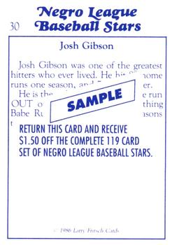 1986 Fritsch Negro League Baseball Stars - Fritsch Negro League Baseball Samples #30 Josh Gibson Back