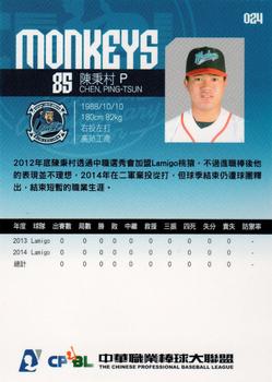 2014 CPBL #024 Ping-Tsun Chen Back