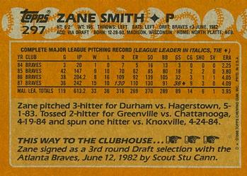 1988 Topps #297 Zane Smith Back