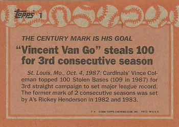1988 Topps #1 Vince Coleman Back