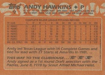 1988 Topps #9 Andy Hawkins Back
