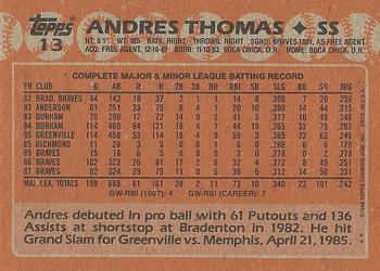 1988 Topps #13 Andres Thomas Back