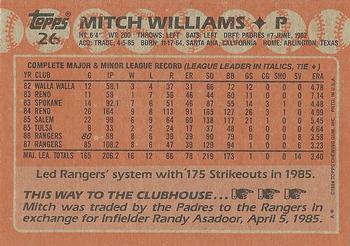 1988 Topps #26 Mitch Williams Back