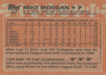 1988 Topps #32 Mike Morgan Back