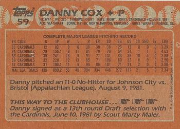 1988 Topps #59 Danny Cox Back