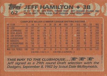 1988 Topps #62 Jeff Hamilton Back