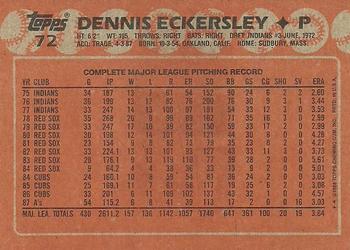 1988 Topps #72 Dennis Eckersley Back