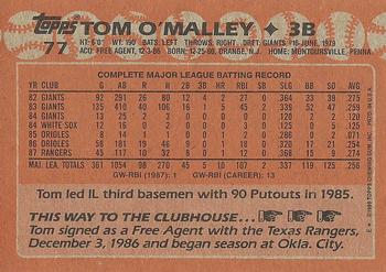 1988 Topps #77 Tom O'Malley Back