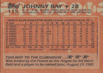 1988 Topps #115 Johnny Ray Back