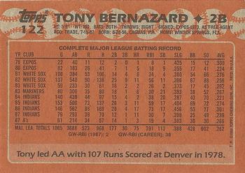 1988 Topps #122 Tony Bernazard Back
