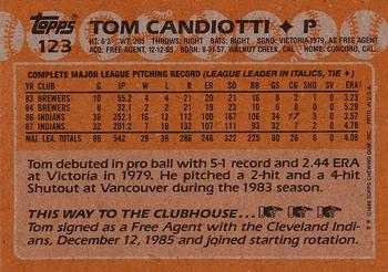 1988 Topps #123 Tom Candiotti Back