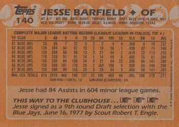 1988 Topps #140 Jesse Barfield Back