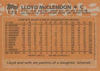 1988 Topps #172 Lloyd McClendon Back