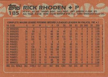 1988 Topps #185 Rick Rhoden Back