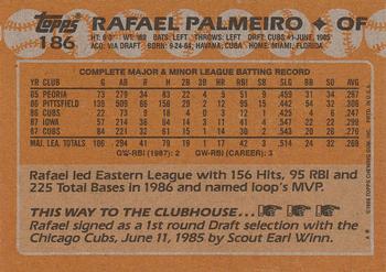 1988 Topps #186 Rafael Palmeiro Back