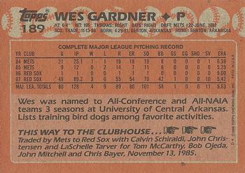 1988 Topps #189 Wes Gardner Back
