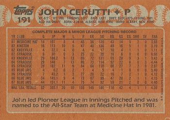 1988 Topps #191 John Cerutti Back