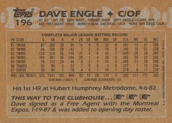 1988 Topps #196 Dave Engle Back