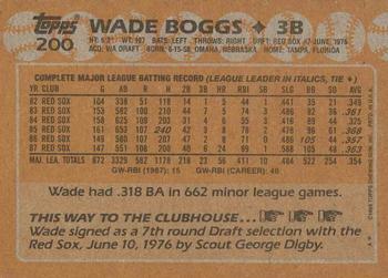 1988 Topps #200 Wade Boggs Back