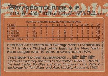 1988 Topps #203 Fred Toliver Back
