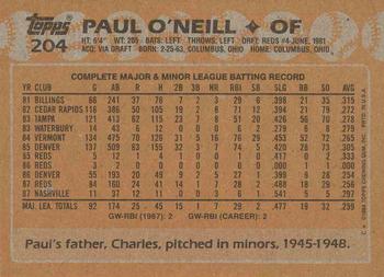 1988 Topps #204 Paul O'Neill Back