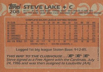1988 Topps #208 Steve Lake Back