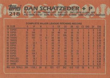 1988 Topps #218 Dan Schatzeder Back