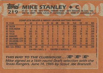 1988 Topps #219 Mike Stanley Back