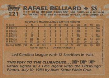 1988 Topps #221 Rafael Belliard Back